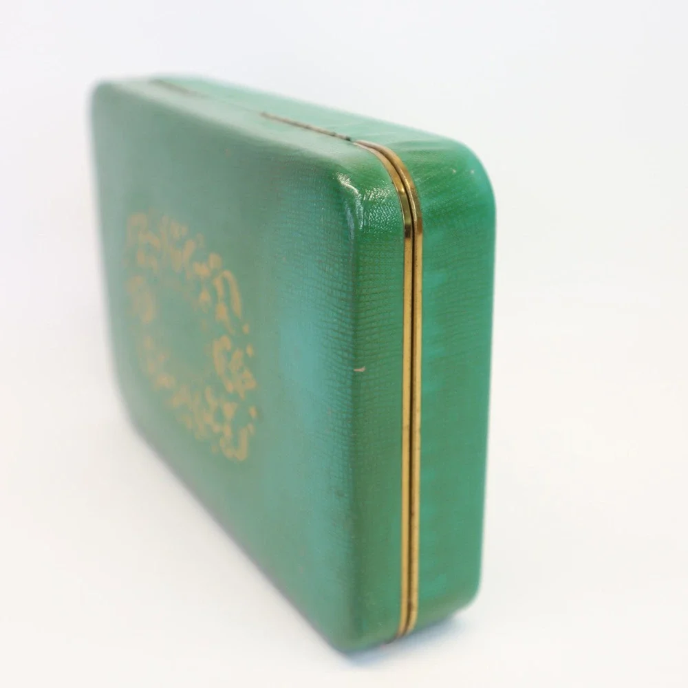 Farrington Vintage Jewelry Box Green Texol Gold Filigree Mid Century Trinket